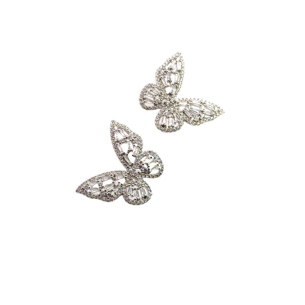 Shop online premium sterling silver butterfly stud earrings with sparkling cubic zirconia stones.