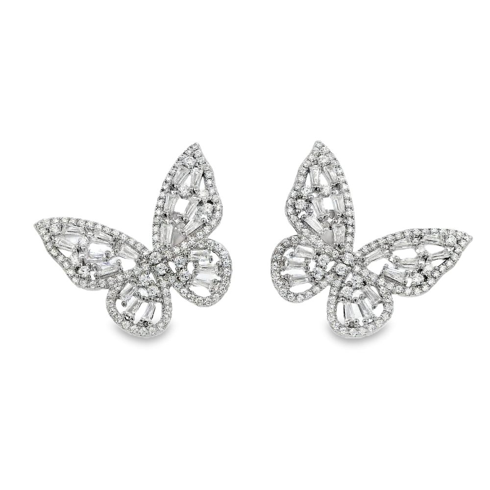 Shop online premium sterling silver butterfly stud earrings with sparkling cubic zirconia stones.