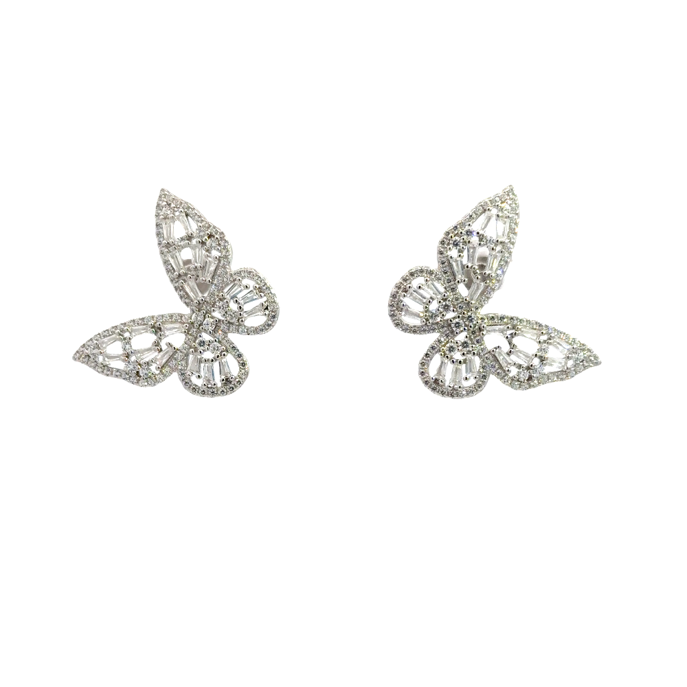 Shop online premium sterling silver butterfly stud earrings with sparkling cubic zirconia stones.