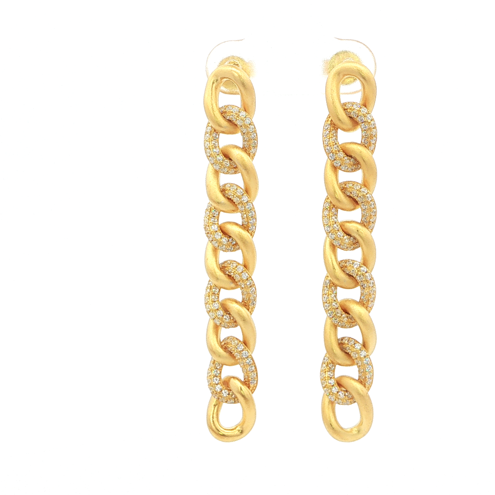 Shop online premium 18K gold Cuban chain shoulder duster earrings with CZ stones.