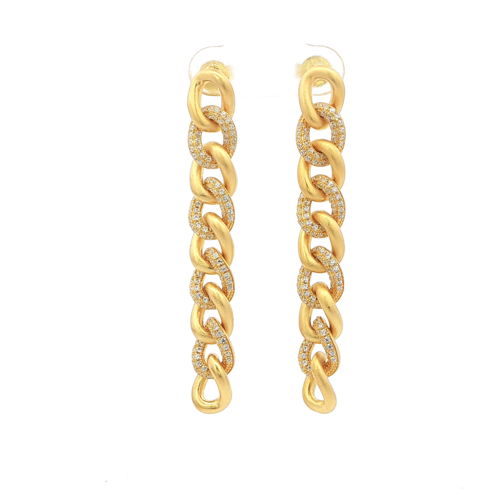 Shop online premium 18K gold Cuban chain shoulder duster earrings with CZ stones.