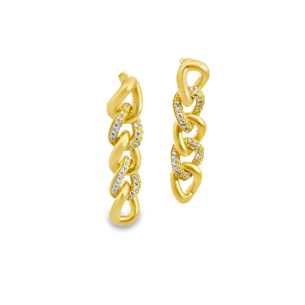 Shop online premium 18K gold Cuban chain earrings with sparkling cubic zirconia stones.