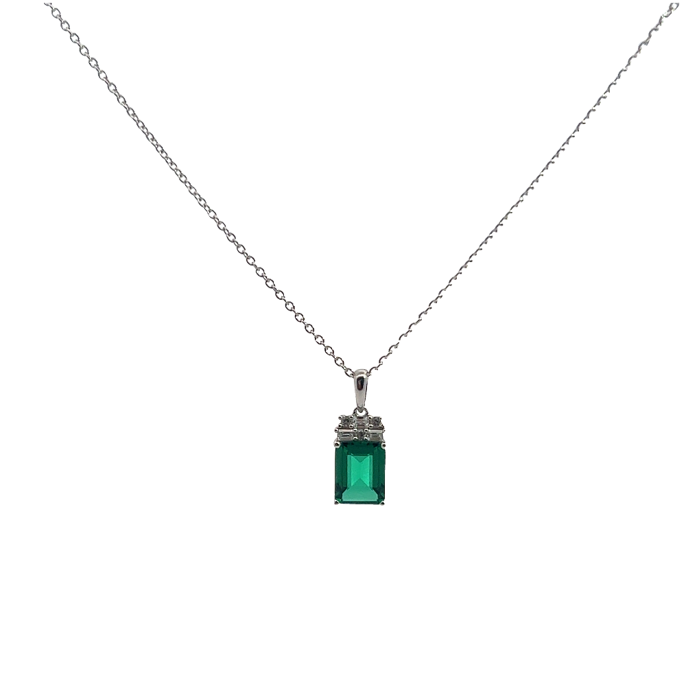 Shop online premium sterling silver emerald necklace with sparkling cubic zirconia stones.