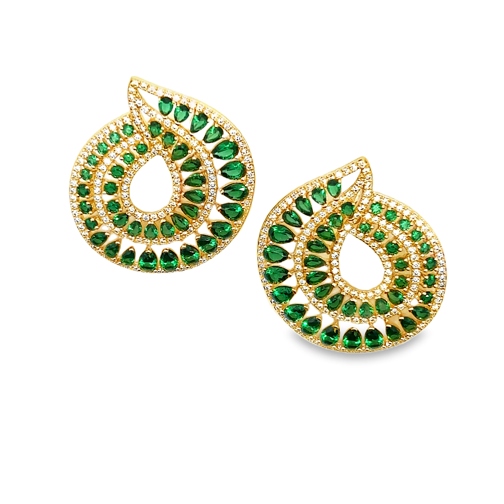 Shop online premium 18K gold emerald earrings with sparkling cubic zirconia stones.
