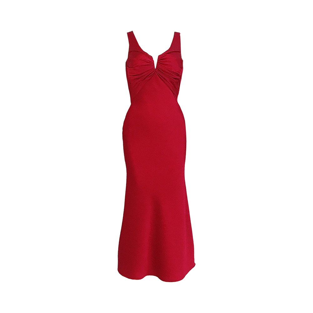 Elegant backless red silk dress features a sleek, figure-hugging design perfect for any occasion. Shop dress online to add luxury to your wardrobe!