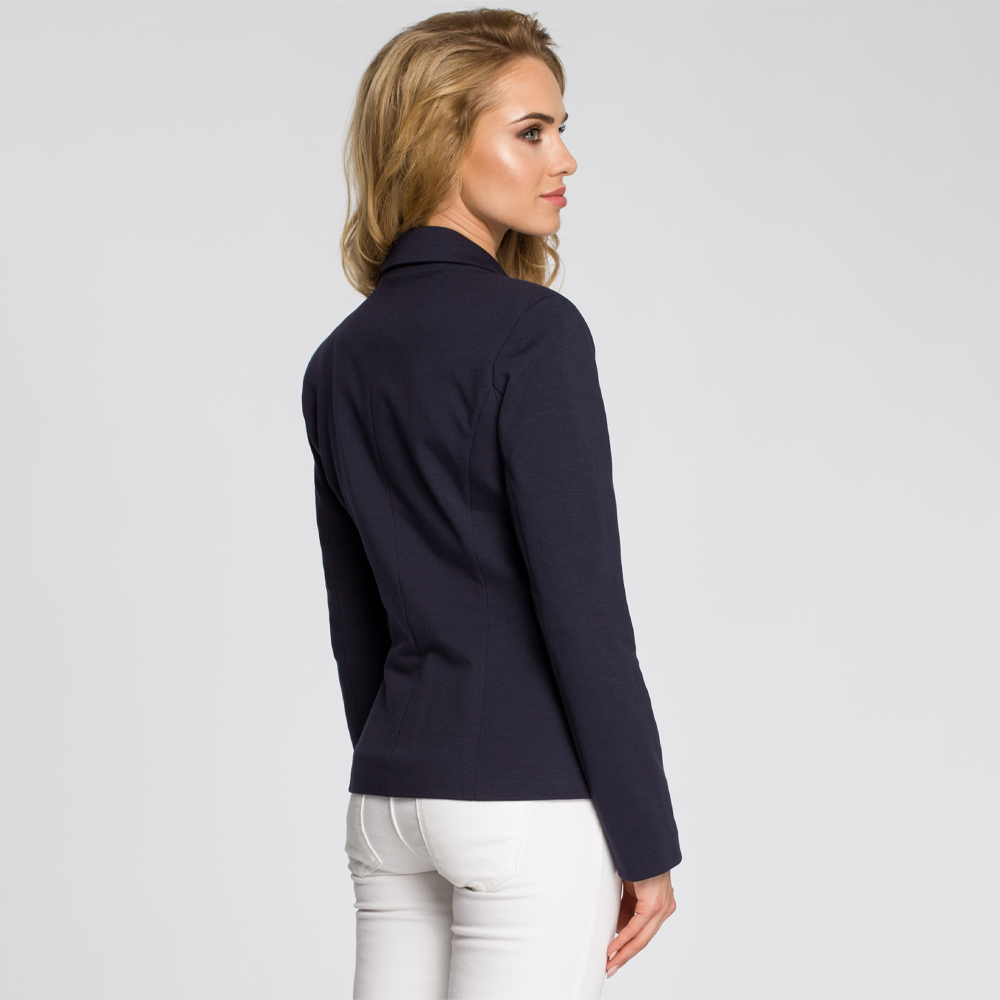 Sweat knit; tailored fit; notched lapels; single button closure; side flap pockets; fully lined.