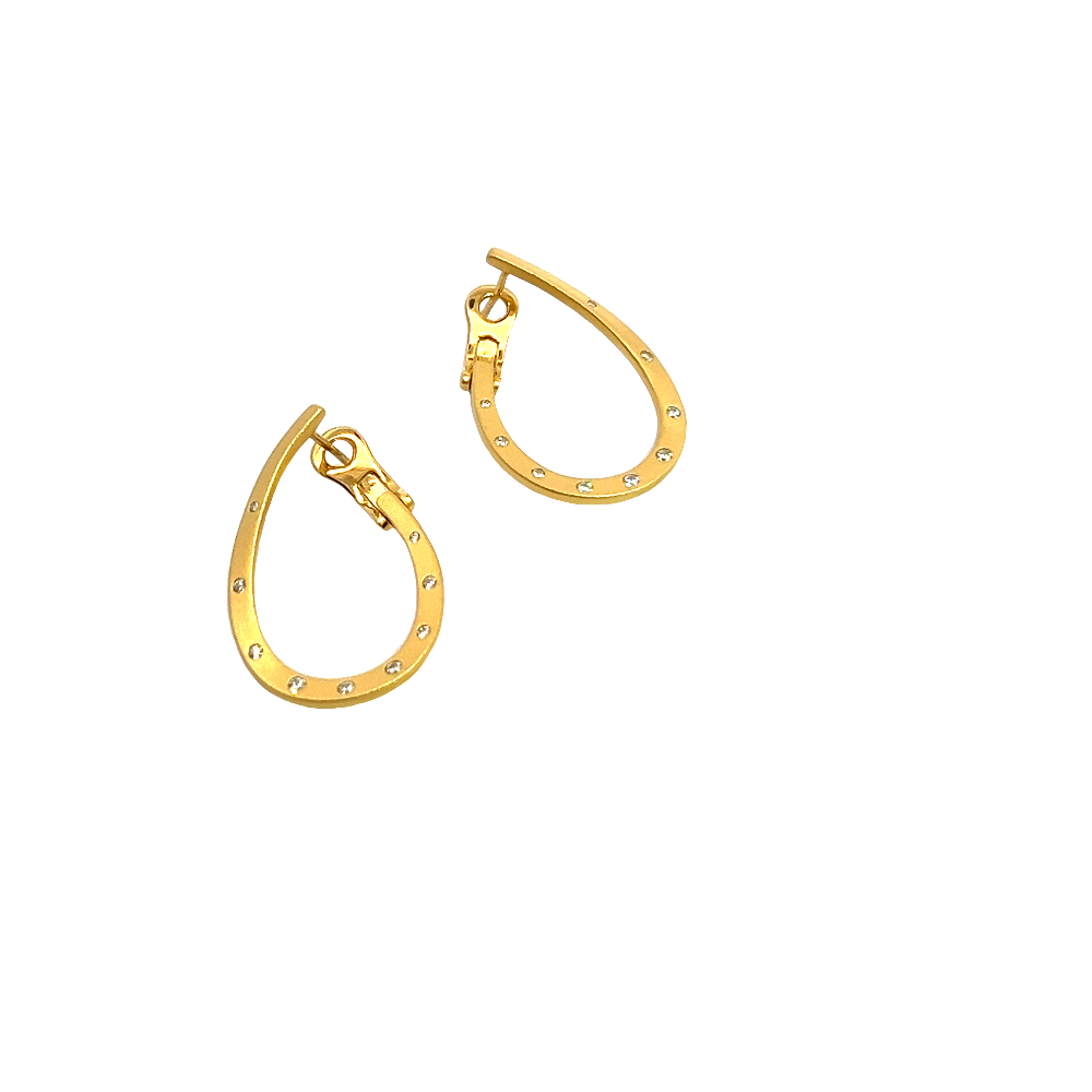 Shop online premium 18K gold small teardrop hoop earrings with sparkling cubic zirconia stones.