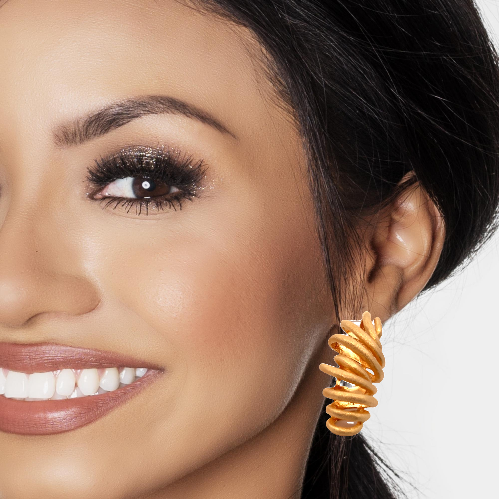 Shop online premium 18K gold swirly drop earrings in sterling silver with elegant design.