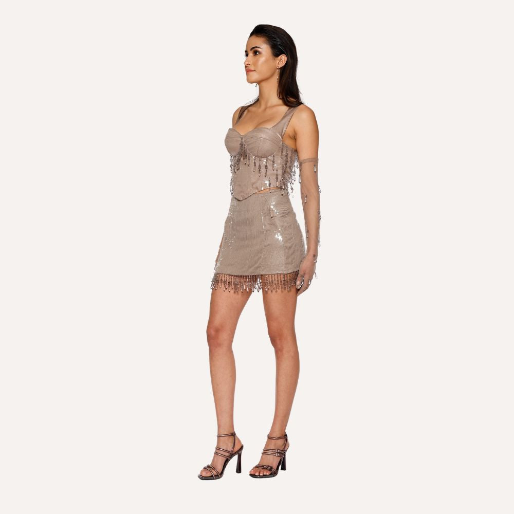 Shop online from our exclusive website. Discover the Teardrop Crystal Corset, hand-embroidered with crystals and sequins for a sculpted evening look.