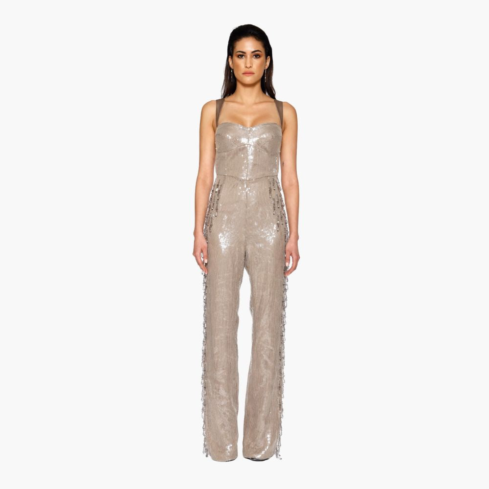 Shop online from our exclusive website. Discover the Teardrop Crystal Jumpsuit, hand-embroidered with sequins and teardrop crystals for an elevated evening look.