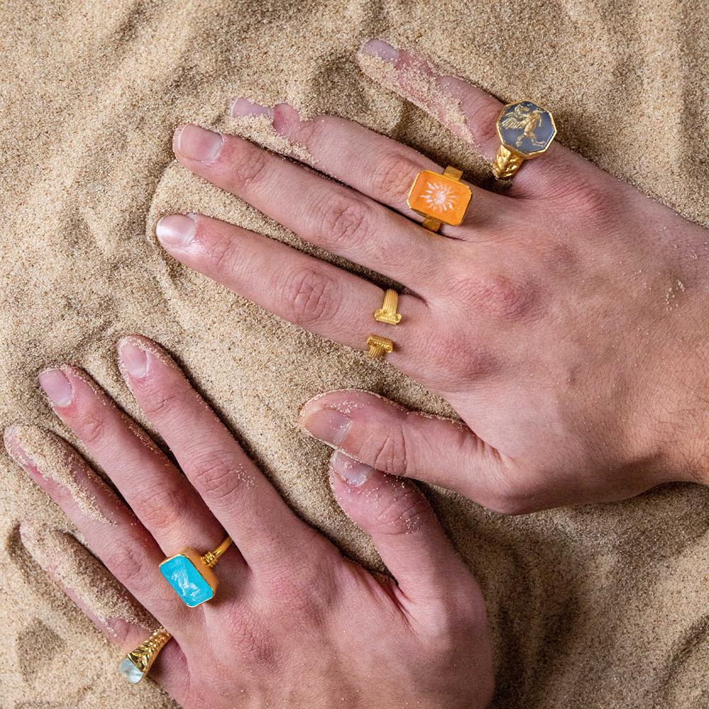 The Anuket Ring is hand sculpted with 22K Gold Vermeil and Aquamarine gemstone. Get this exclusive piece from our curation of rings for women. Shop now!