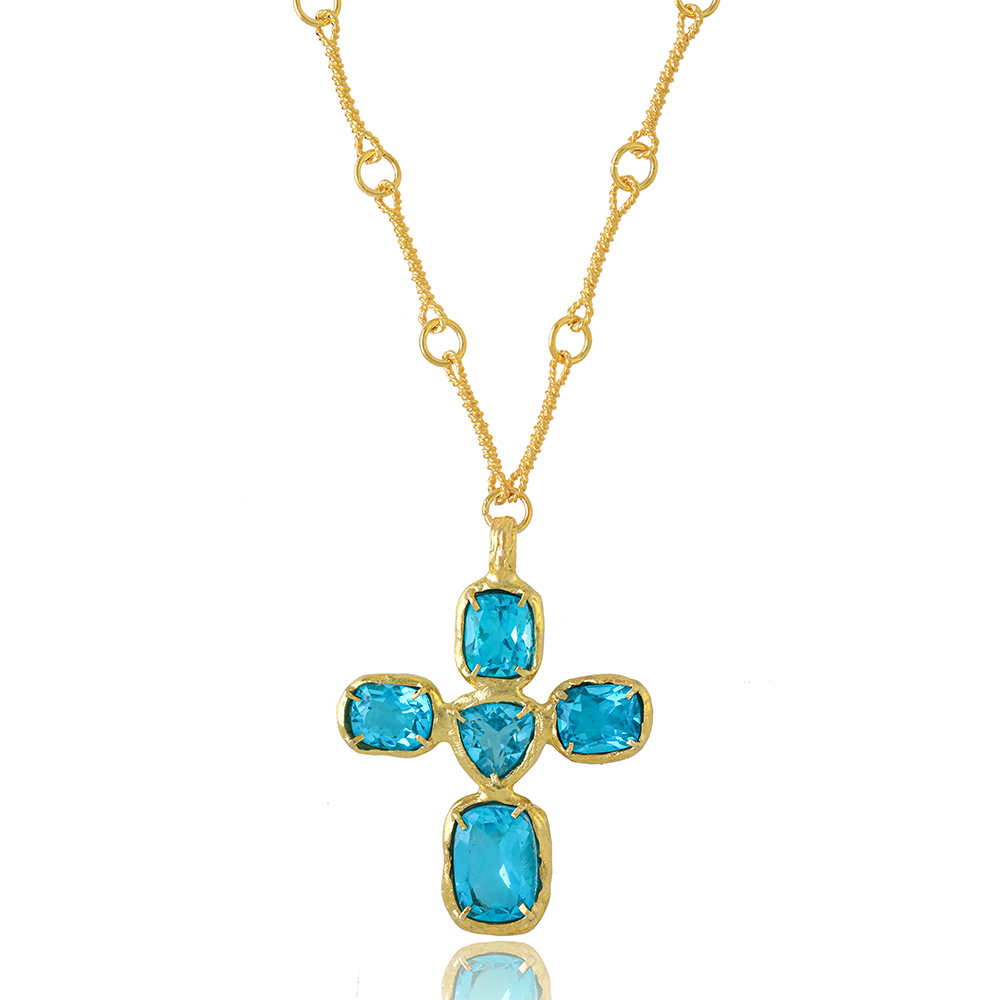 Shop Aurora Cross-The combination of 22K Gold Vermeil & 5 hand selected Blue Topaz gemstones from our finest curation of accessories online. Shop now!