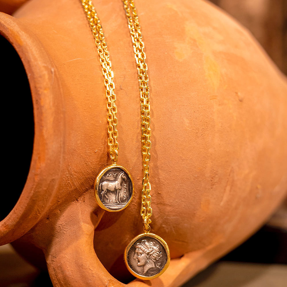 The Campania Neapolis Coin Pendant-A hand-sculpted 22K Gold Vermeil cast. Get this designer jewellery piece at only at The Luxe Maison. Shop now!