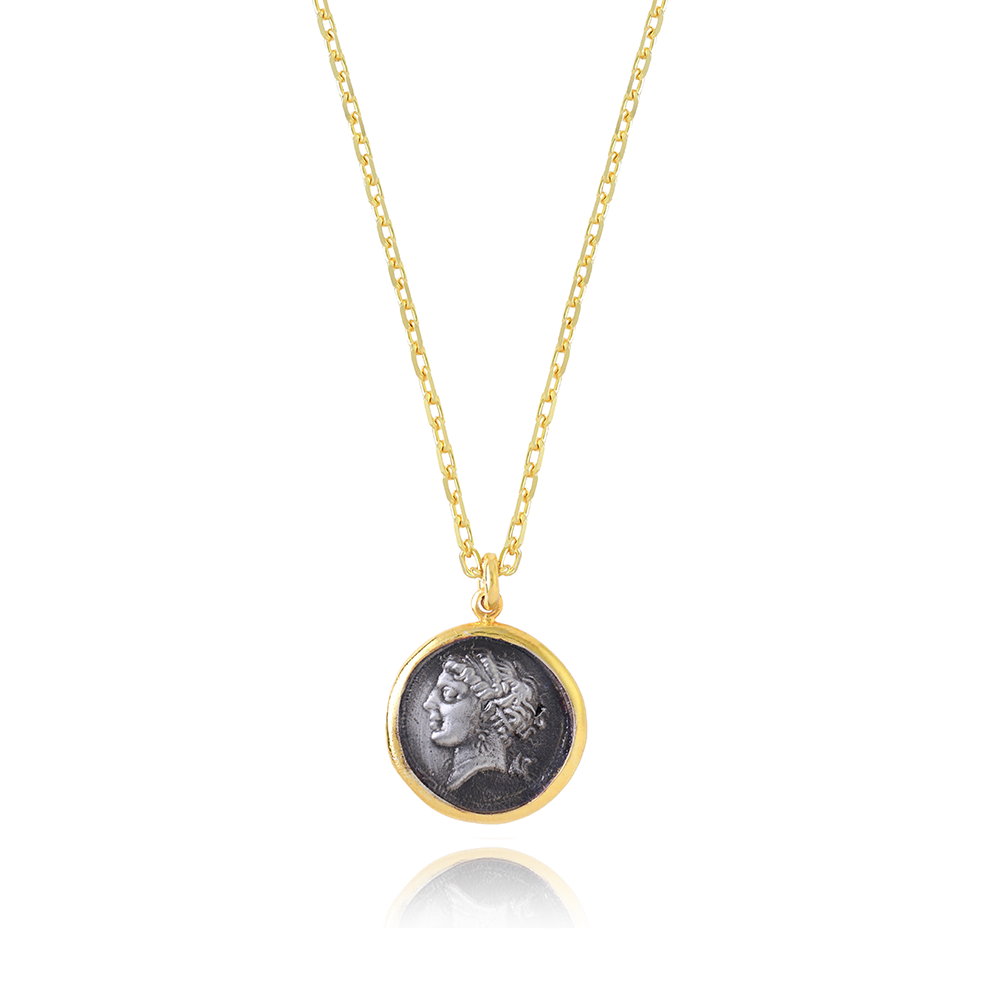 The Campania Neapolis Coin Pendant-A hand-sculpted 22K Gold Vermeil cast. Get this designer jewellery piece at only at The Luxe Maison. Shop now!