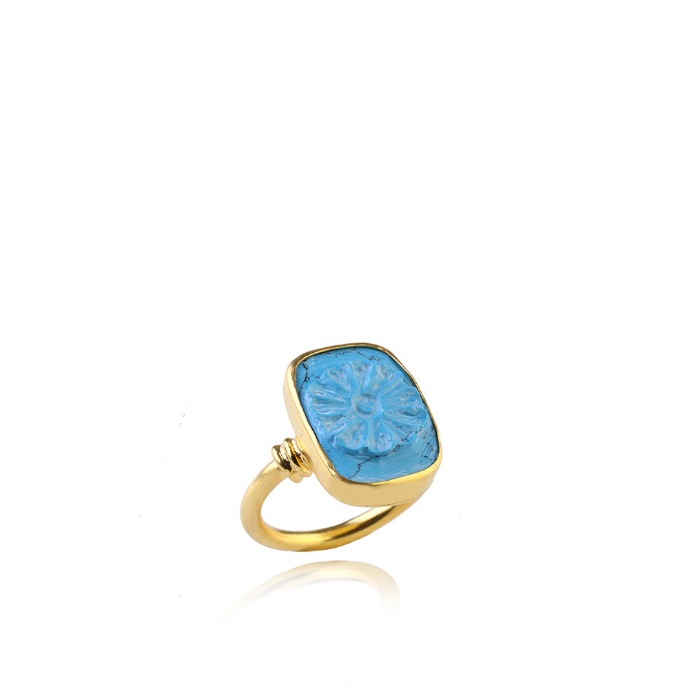 Flourish Ring is hand sculpted with 22K Gold Vermeil & Turquoise gemstone. Elegant piece from our curation of designer accessories for women. Shop now!