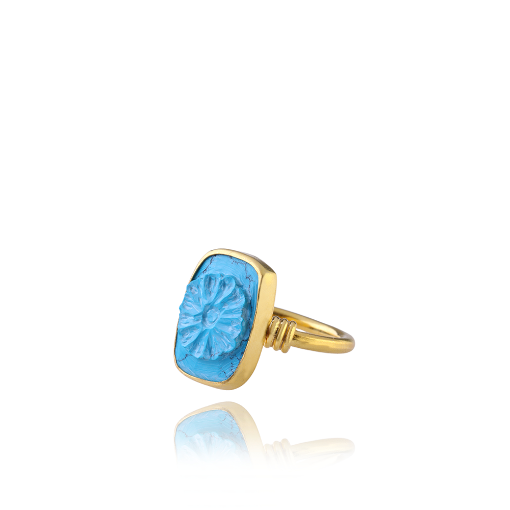 Flourish Ring is hand sculpted with 22K Gold Vermeil & Turquoise gemstone. Elegant piece from our curation of designer accessories for women. Shop now!