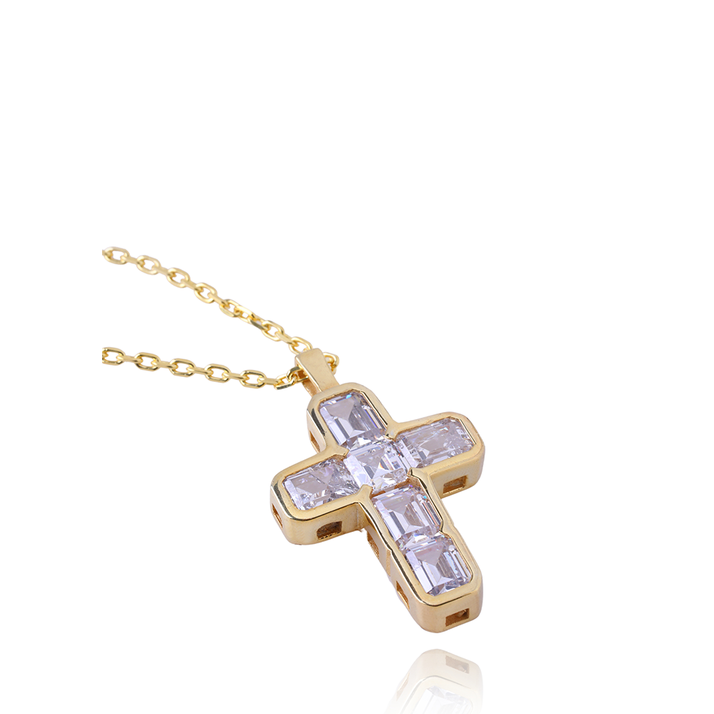 Shop Fortuna Cross with a set of 6 dazzling zircon gemstones and alluring 22K Gold Vermeil from our finest high end jewellery curation. Shop now!