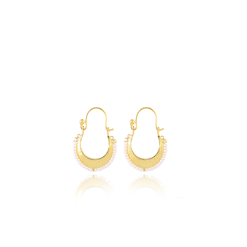 Harmony Pearl Earrings in 22K Gold Vermeil, inspired from Apollo, the god of prophecy & music with natural white pearls. Buy luxury jewellery.Shop now!