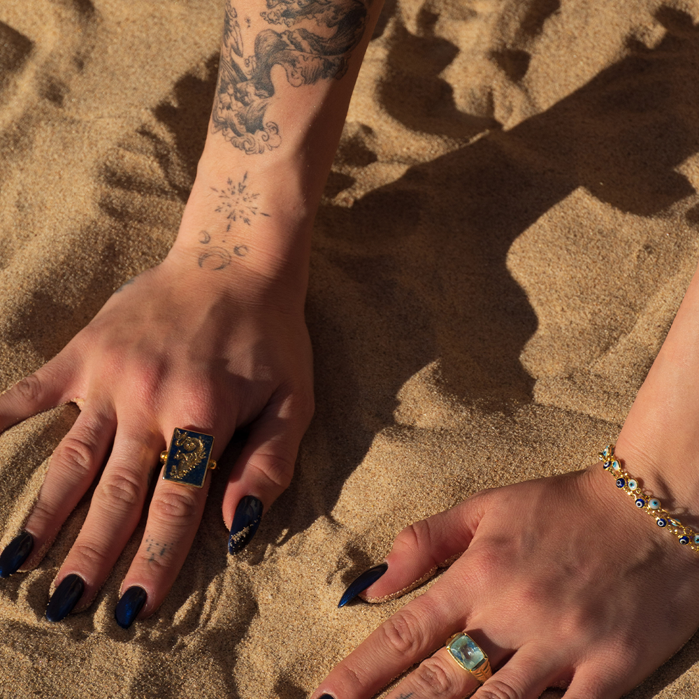 Hippocampus Ring is meticulously hand sculpted with luminous 22K Gold Vermeil and Lapis Lazuli gemstone. Buy this alluring jewellery piece. Shop now!