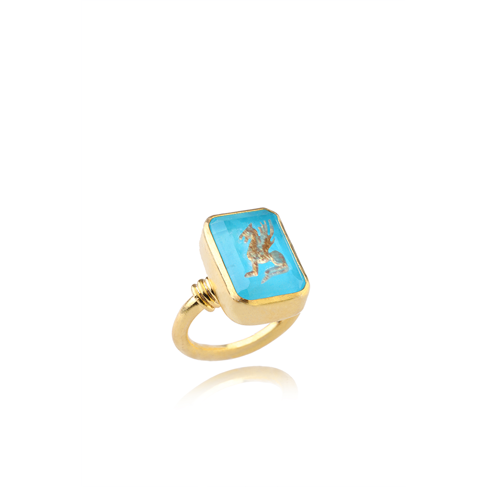 Explore exquisite fine jewellery with Paraiba Tourmaline ring- hand sculpted with 22K Gold Vermeil & delicately engraved Griffin on top. Shop now!