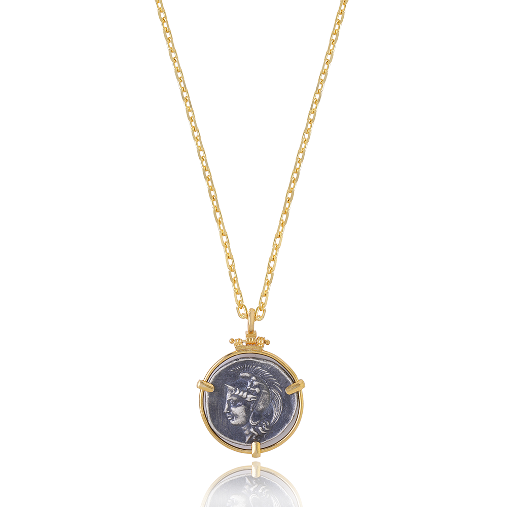 22K Gold Vermeil pendant with antique Greek coin imitation (300-280 BC). Explore antique jewellery online from our exclusive collection. Shop now!