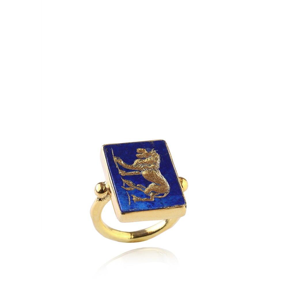 Nemean Lion Ring is hand sculpted with charming 22K Vermeil Gold & astonishing Lapis-Lazuli gemstone. Get exclusive accessories for women. Shop now!