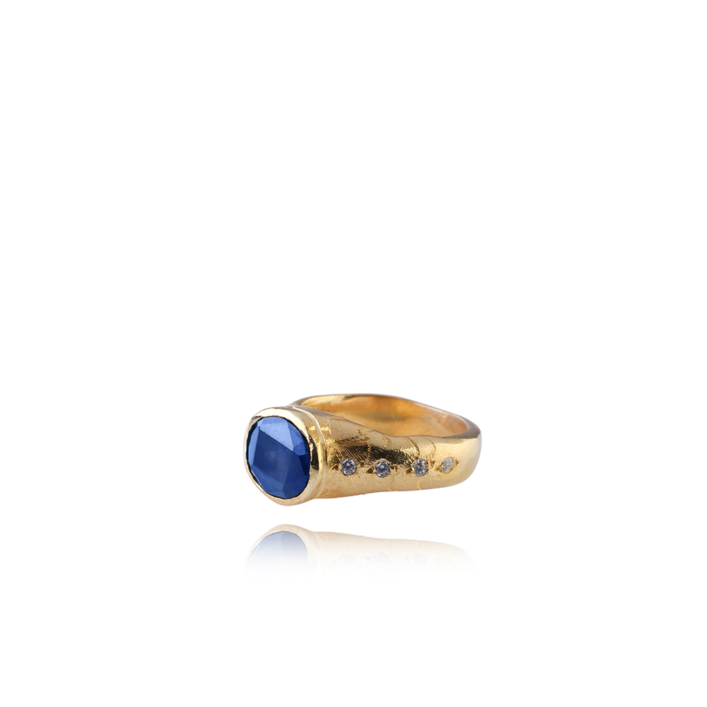 Oceanus Ring: Crafted with 22K Gold Vermeil & Iolite gemstone, symbolizing the God's celestial control & dedication. Explore fine jewellery. Shop now!