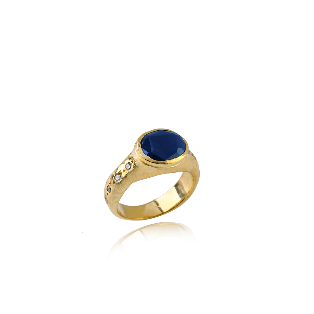 Oceanus Ring: Crafted with 22K Gold Vermeil & Iolite gemstone, symbolizing the God's celestial control & dedication. Explore fine jewellery. Shop now!