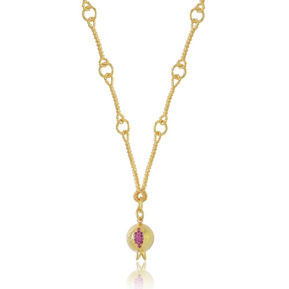 The Pomona Necklace’s charm from 22K Gold Vermeil and Red Garnet. Explore from our collection of Red Garnet jewellery collection. Shop now!