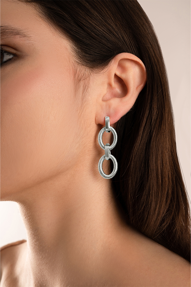 These sterling silver earrings can be worn more than 10 different ways.