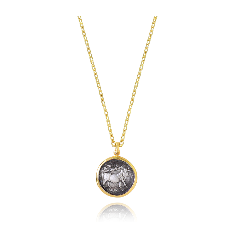 The Campania Neapolis Coin Pendant-A hand-sculpted 22K Gold Vermeil cast. Get this designer jewellery piece at only at The Luxe Maison. Shop now!