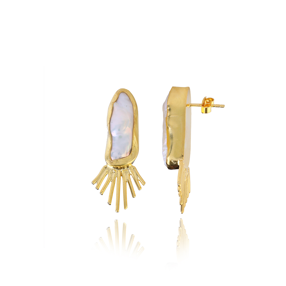 Theia Pearl Earrings: Inspired by Greek goddess of light in 22K Gold Vermeil & Baroque Pearls. Buy from our curation of pearl earring designs. Shop now!