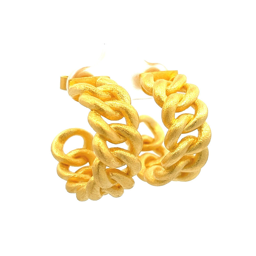 Shop online premium 18K gold Cuban link C hoop earrings in sterling silver matte finish.