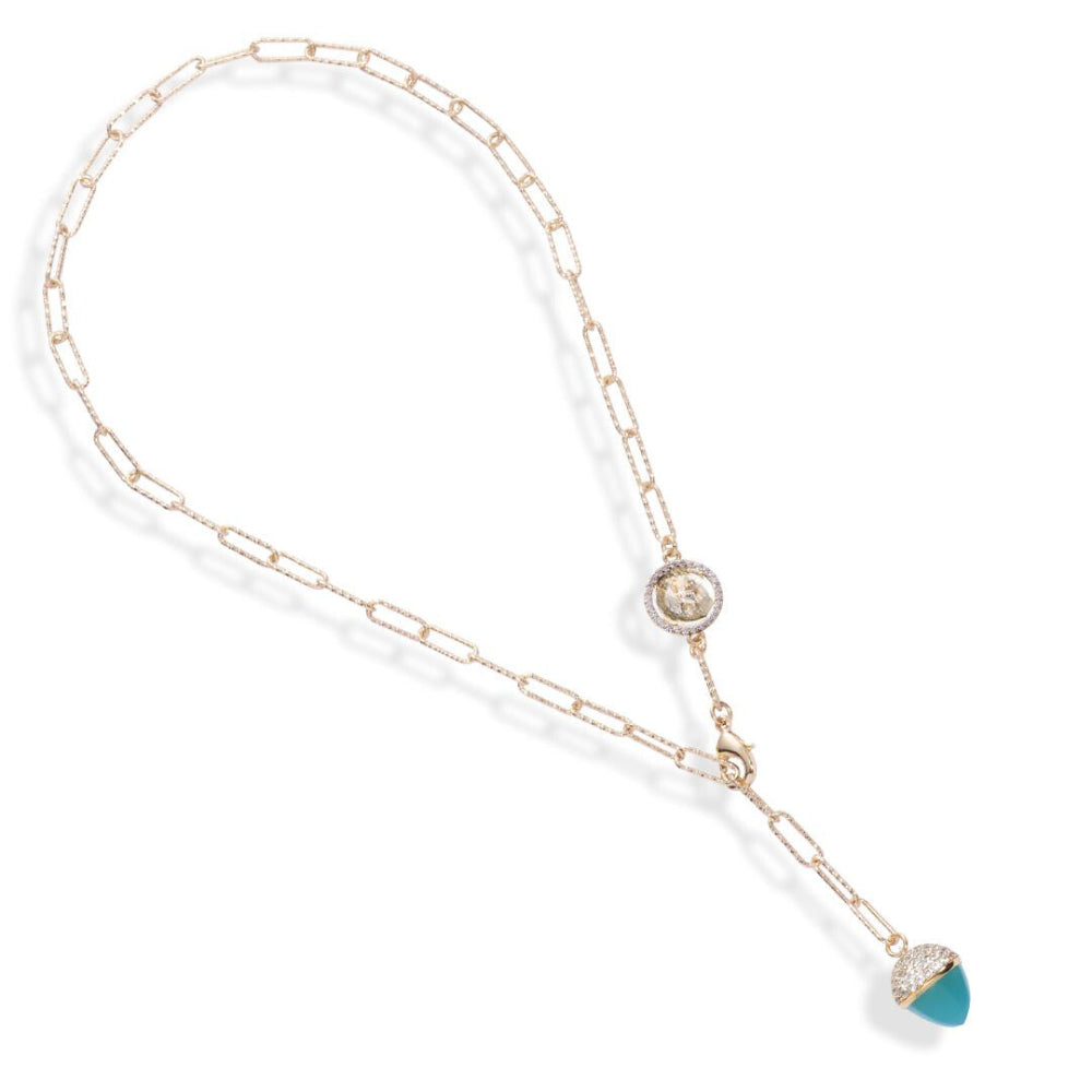 Shop online premium yellow gold pendant necklace with Amazonite crystal and sparkling cubic zirconia accents.