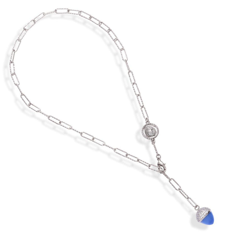 Shop online premium pendant necklace with blue chalcedony crystal and sparkling cubic zirconia accents.