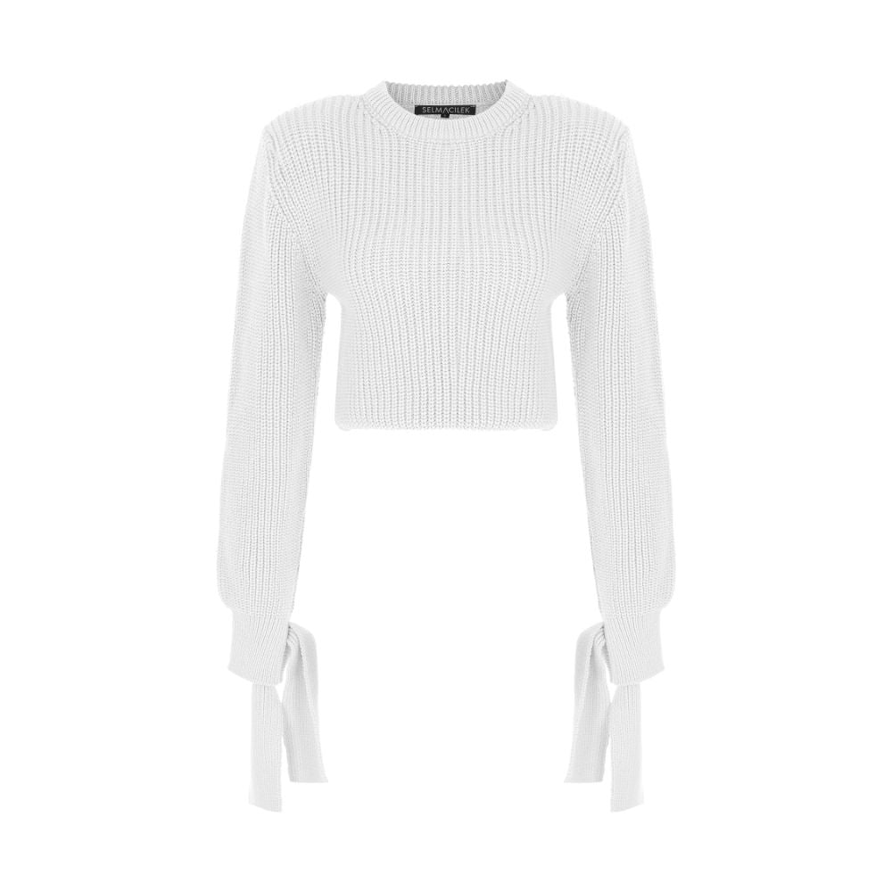 Tie-Detailed Sweater with Shoulder Pad. 95% SOFT ACRYLIC /5% POLYAMIDE.