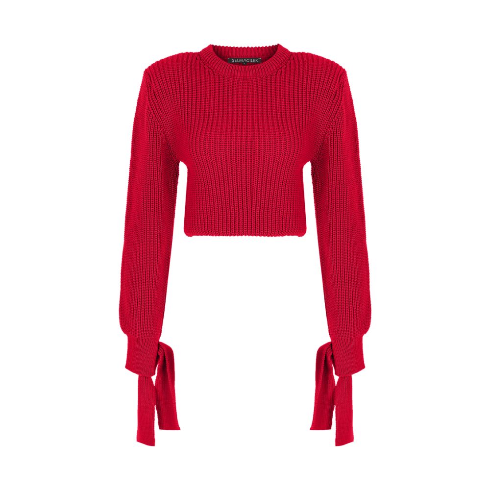 Tie-Detailed Sweater with Shoulder Pad. 95% SOFT ACRYLIC /5% POLYAMIDE.