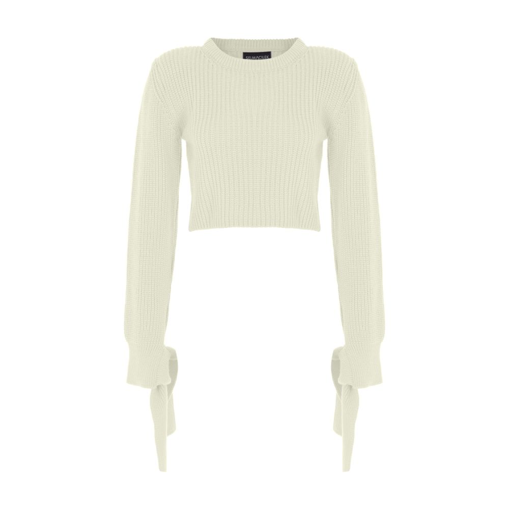 TIE-DETAILED SWEATER WITH SHOULDER PAD 95% SOFT ACRYLIC /5% POLYAMIDE