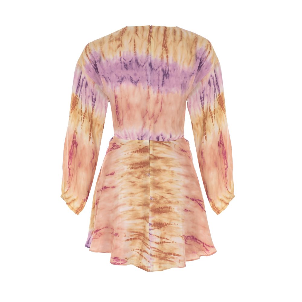 TIE-DYE PATTERNED TIE-DETAILED CUPRO MINI DRESS.100% CUPRO