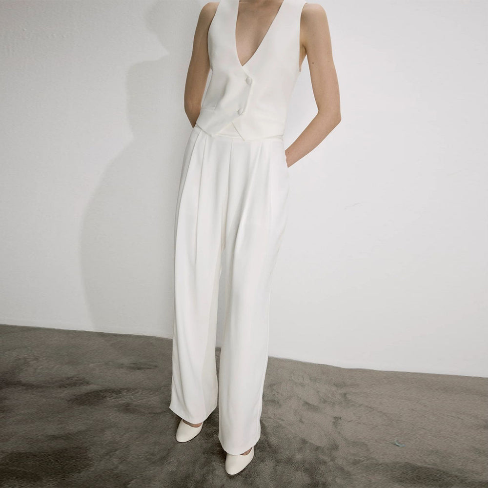 Tina Trousers in White with Satin Waistband