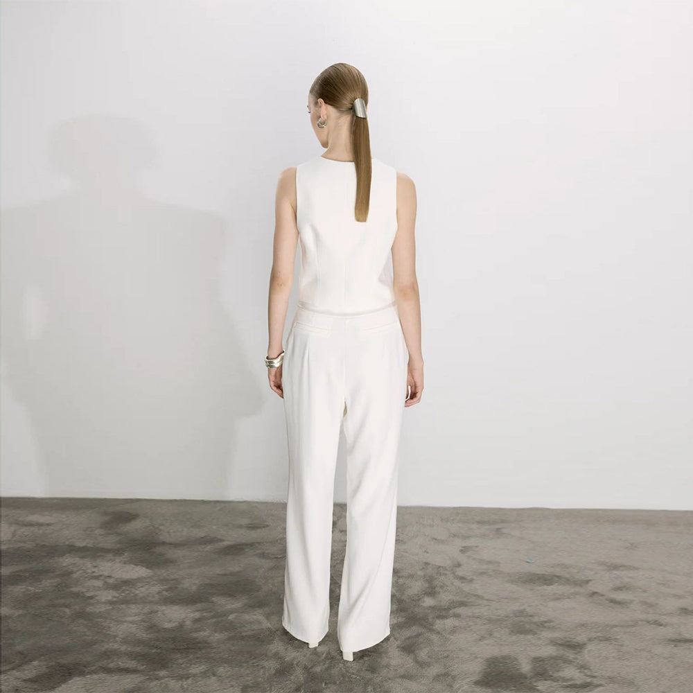 Tina Trousers in White with Satin Waistband