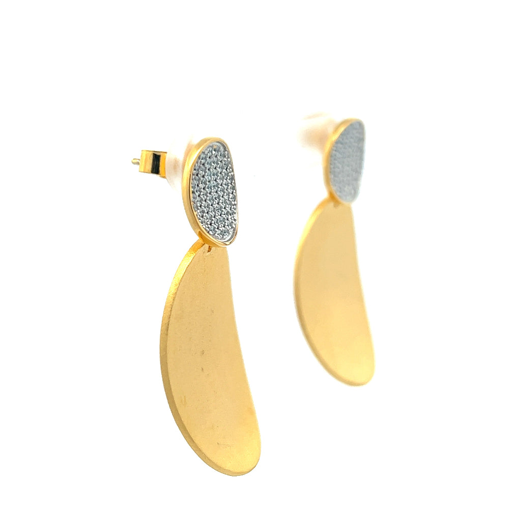Shop online premium 18K gold-dipped oval dangle earrings with sparkling CZ stones.