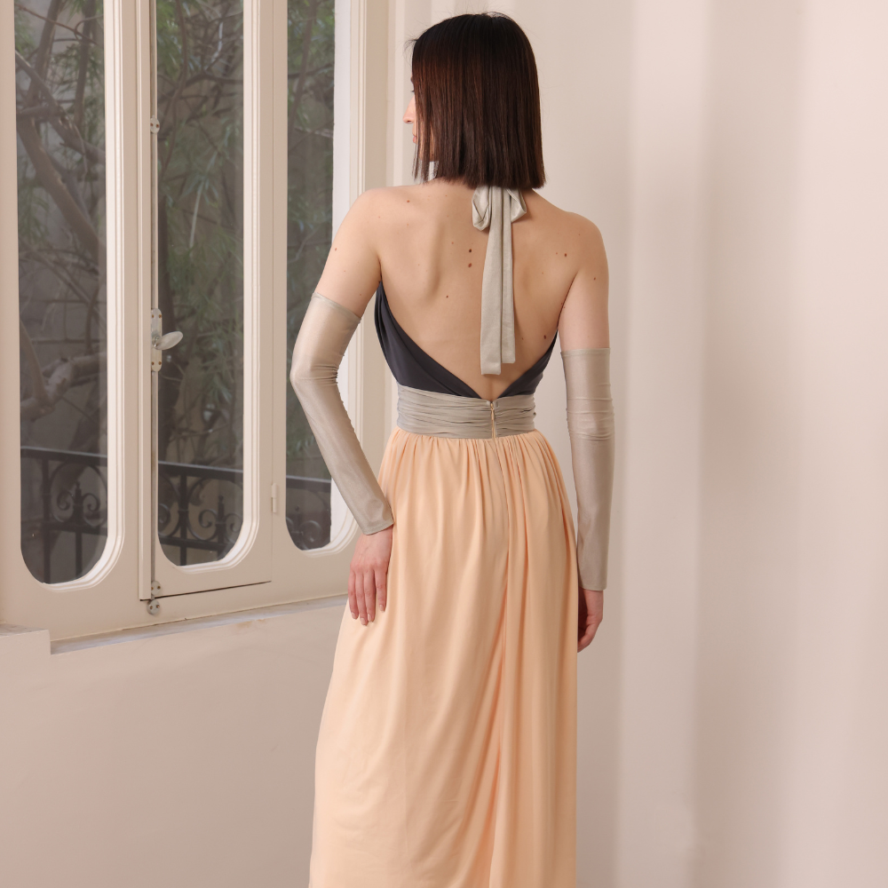 Tri-color jersey dress with jersey sleeves