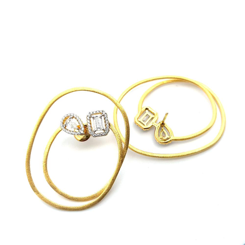 Shop online premium 18K gold drop earrings with artistic swiggly design and CZ studs.
