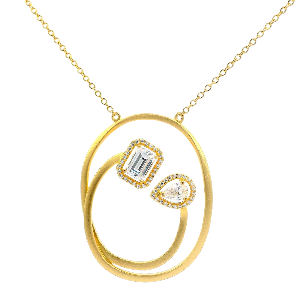 Shop online premium 18K gold-dipped sterling silver pendant necklace with sparkling CZ cluster.