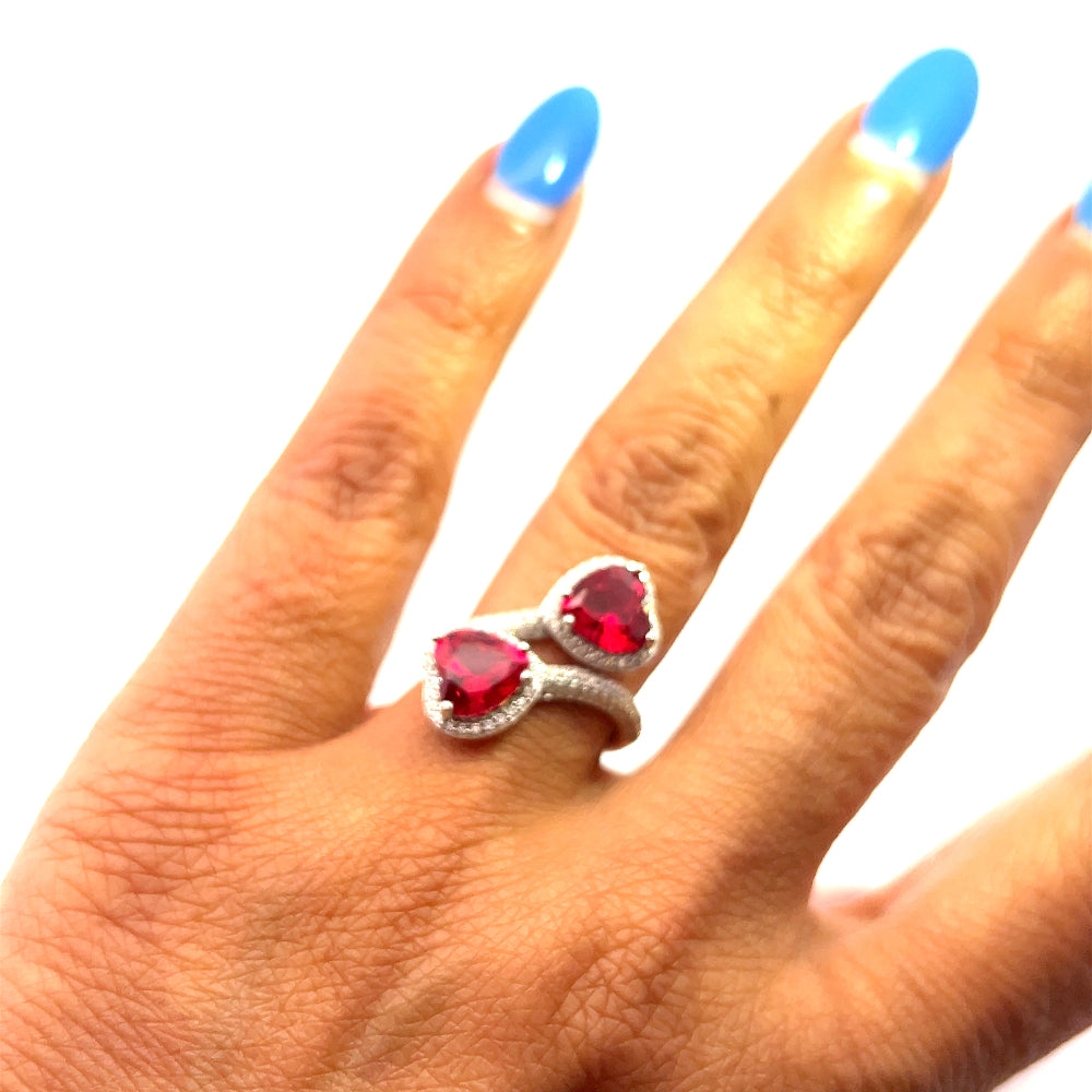Shop online premium heart-shaped ruby ring with sparkling cubic zirconia in sterling silver.