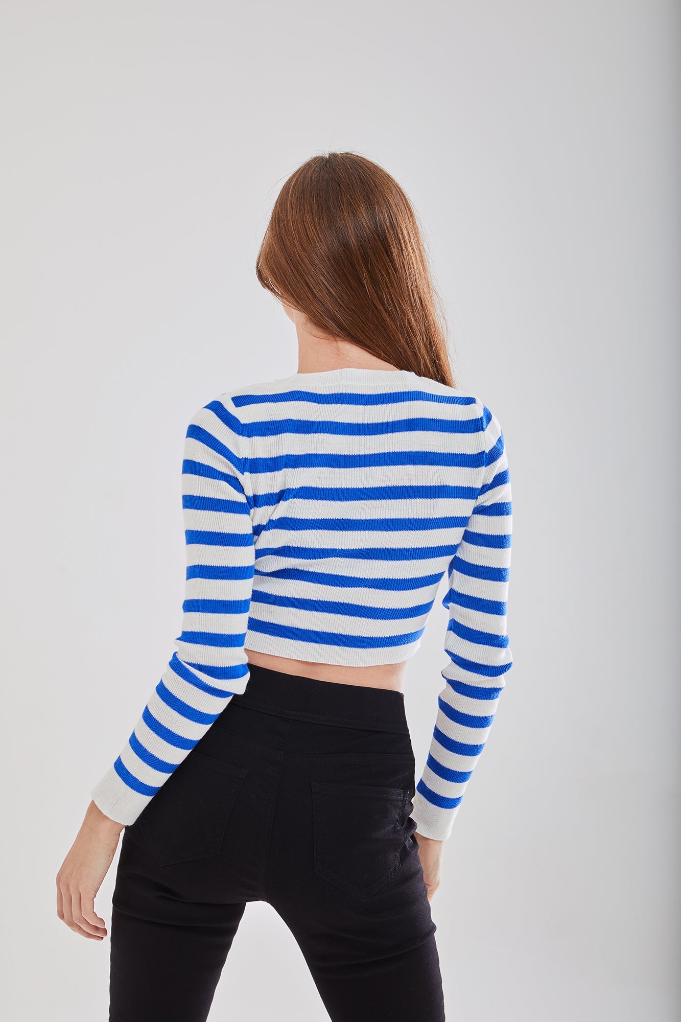 Women's Jumper in Navy and White with Full Length Sleeves - Cropped Fit by Liquorish