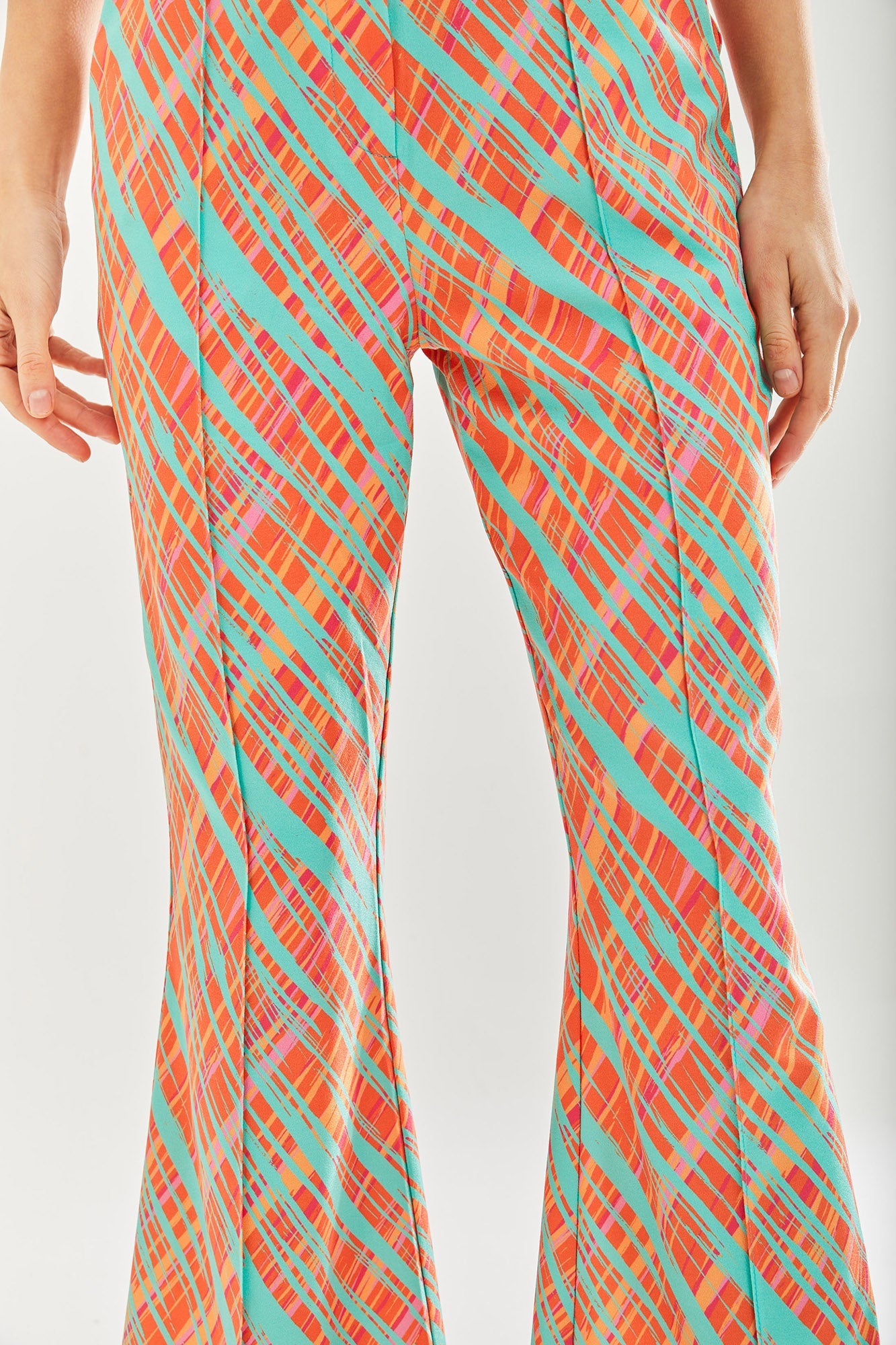 Women’s Flare Trousers in Orange with All Over Print - Tailored Fit - Statement Style by Liquorish