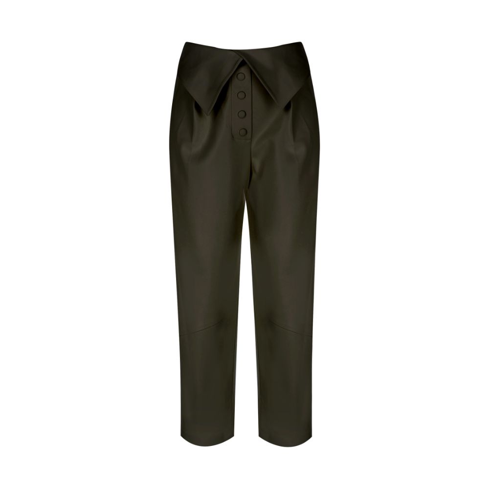 Vegan-Leather High-Rise Pant. 100% FAUX-LEATHER POLYESTER.