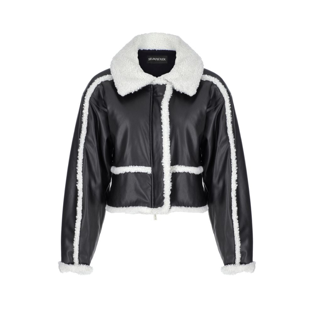 Vegan-Leather Teddy-Detailed Short Coat. 100% FAUX-LEATHER POLYESTER.